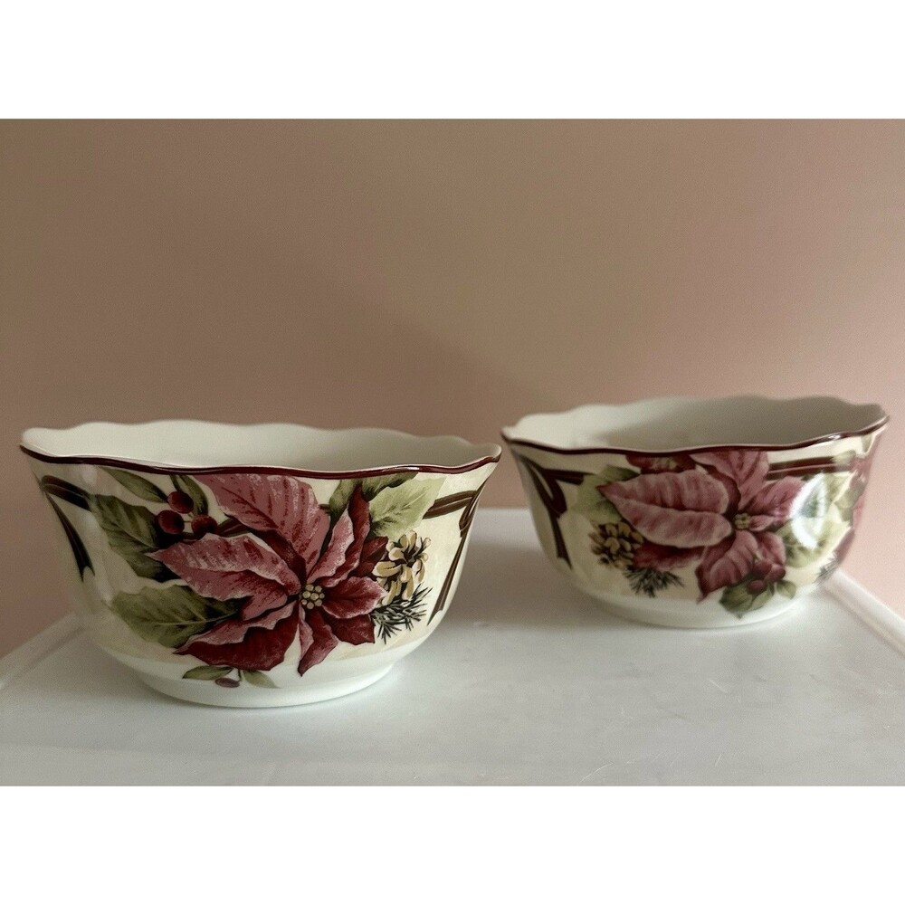 222 Fifth Yuletide Celebration China Porcelain Cereal Bowls 5-3/4” Set of 2 EUC